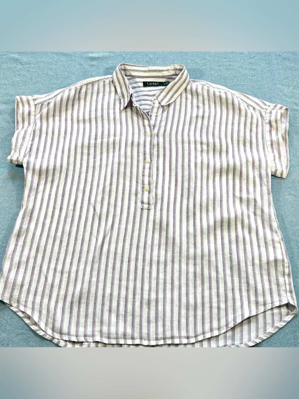 Lauren Ralph Lauren Linen White Top with Purple Stripes